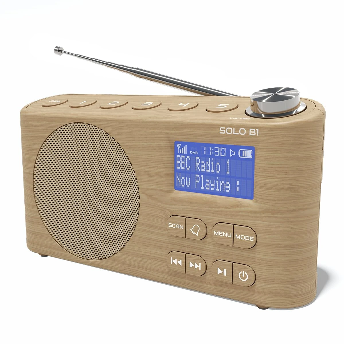 DAB/DAB+ & FM Portable Digital Radio | Bluetooth | Rechargeable Battery | Dual Alarms & Sleep Timer | Perfect for Home, Office or Outdoors | AZATOM Solo B1 (Oak)