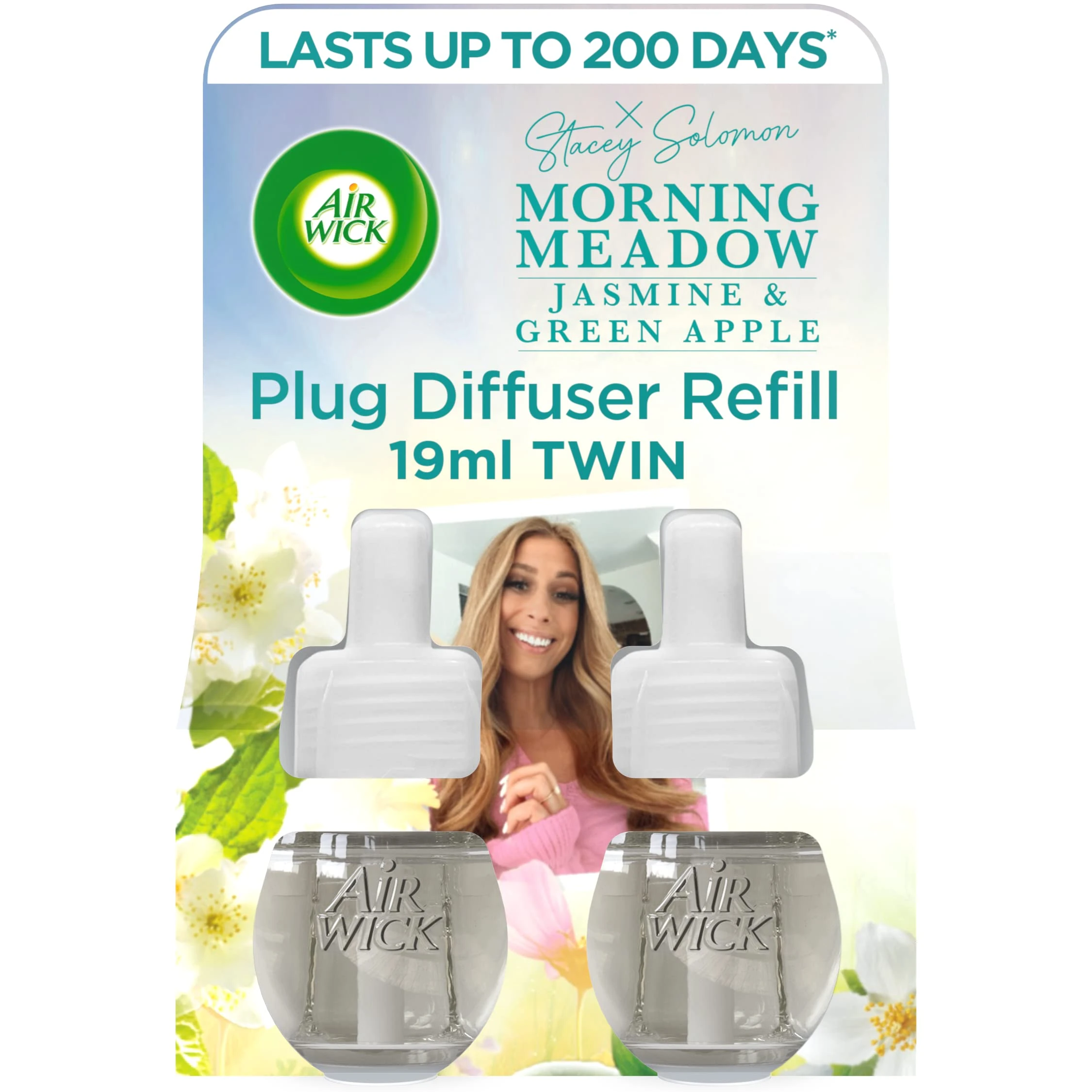 Air Wick Plug in Diffuser Twin Refill, Morning Meadow, Pack 2 x 19ml, Long Lasting Fragrance, Lasts up to 200 Days, Plug in Air freshener