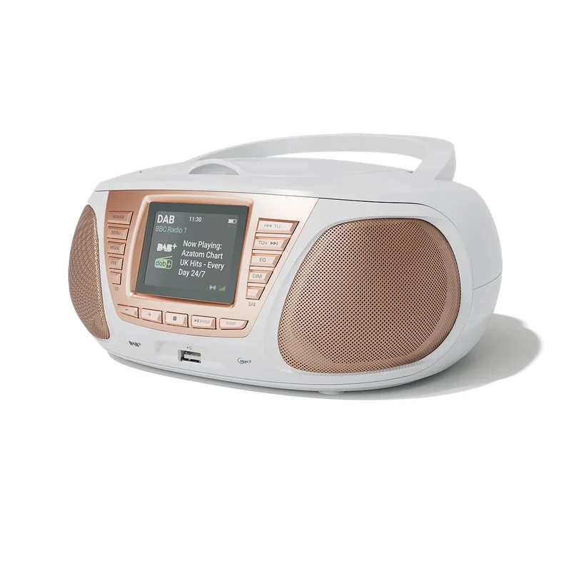 Portable CD Player with DAB/DAB+/FM Digital Radio | Bluetooth & USB MP3 Player | Large Display | Battery & Mains Powered (6x”C”) | Perfect for Home, Office or Outdoors | AZATOM Zenith Z4 (White)
