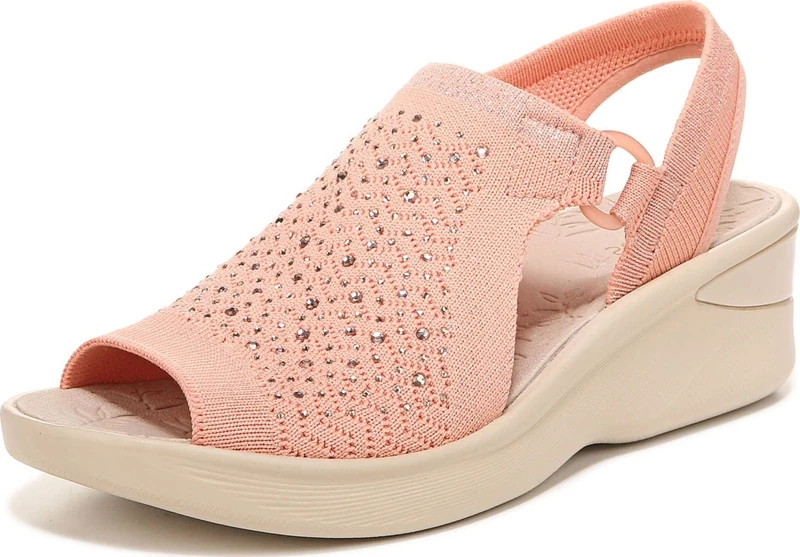 BZees Women's Star Bright Wedge Sandal, Peach Rhinestone Knit, 7 UK