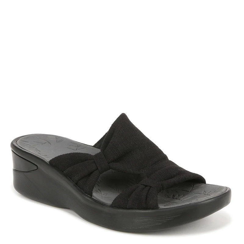 BZees Women's Smile More Wedge Sandal, Black Fabric, 6 UK