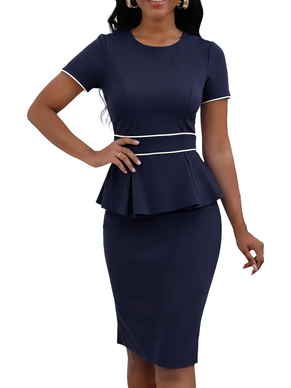 Allegra K Women's Work Sheath Dresses Elegant Pencil Business Peplum Dress