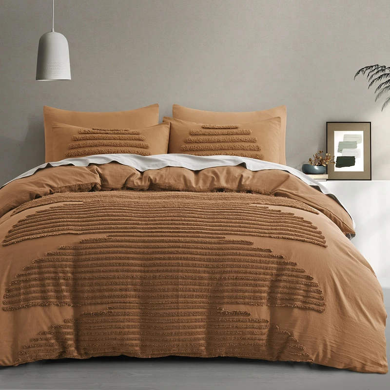 BEDAZZLED Queen Size Duvet Cover, Pumpkin Brown, 5 Pieces, Microfiber