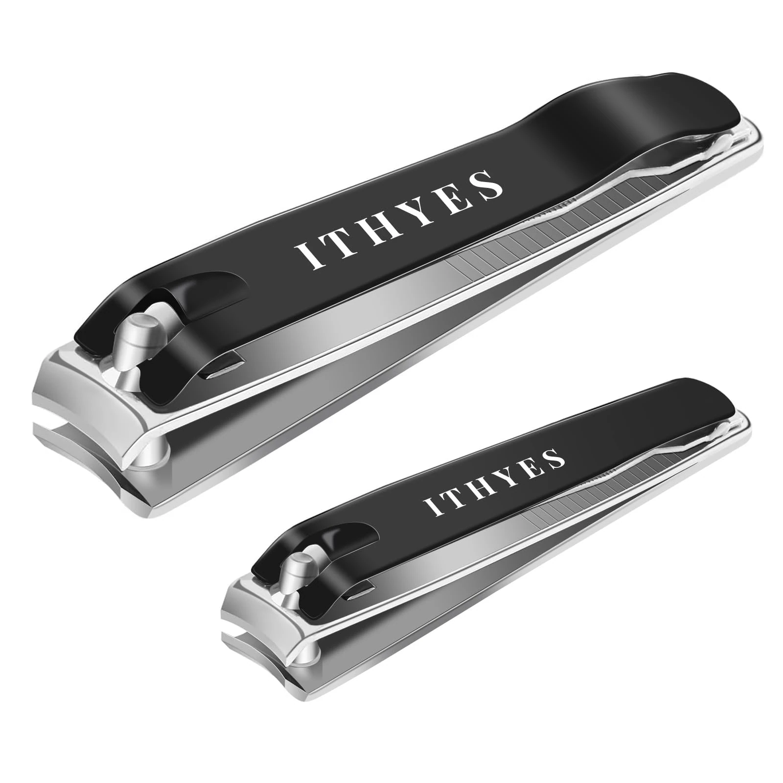 Ithyes Nail Clippers Nail Cutter Set Toenail Fingernail Clippers Kit for Thick Nails Stainless Steel Sharp Sturdy Trimmer for Men & Women, Set of 2 Black-siliver