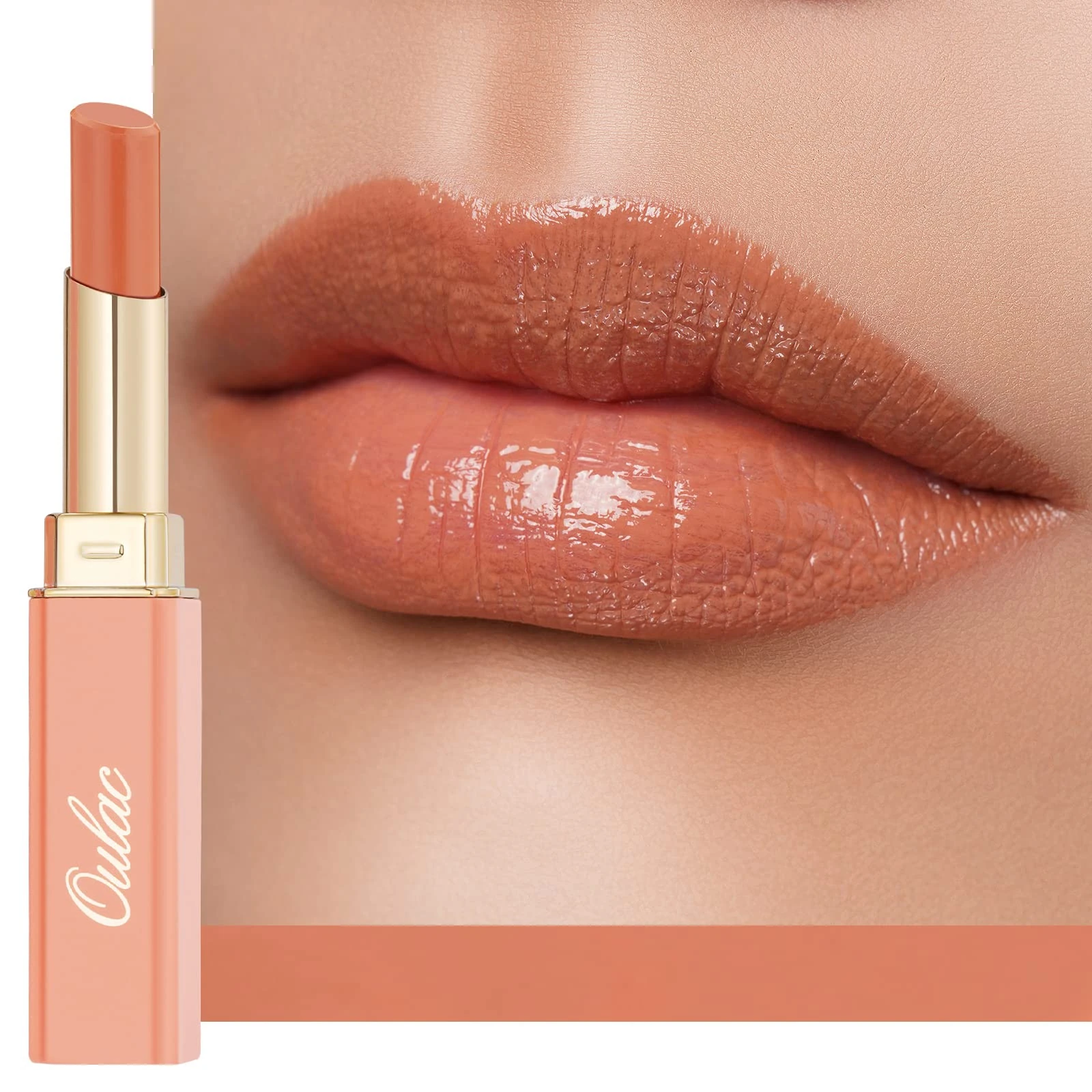 Oulac Moisturising Lipstick Nude Peach - Moisture Shine Hydrating Lipstick & Tinted Lip Balm for Dry Lips, Medium Coverage Lip Colour | Juicy Look, Glossy Finish, Vegan, Cruelty-Free, Señorita (05)