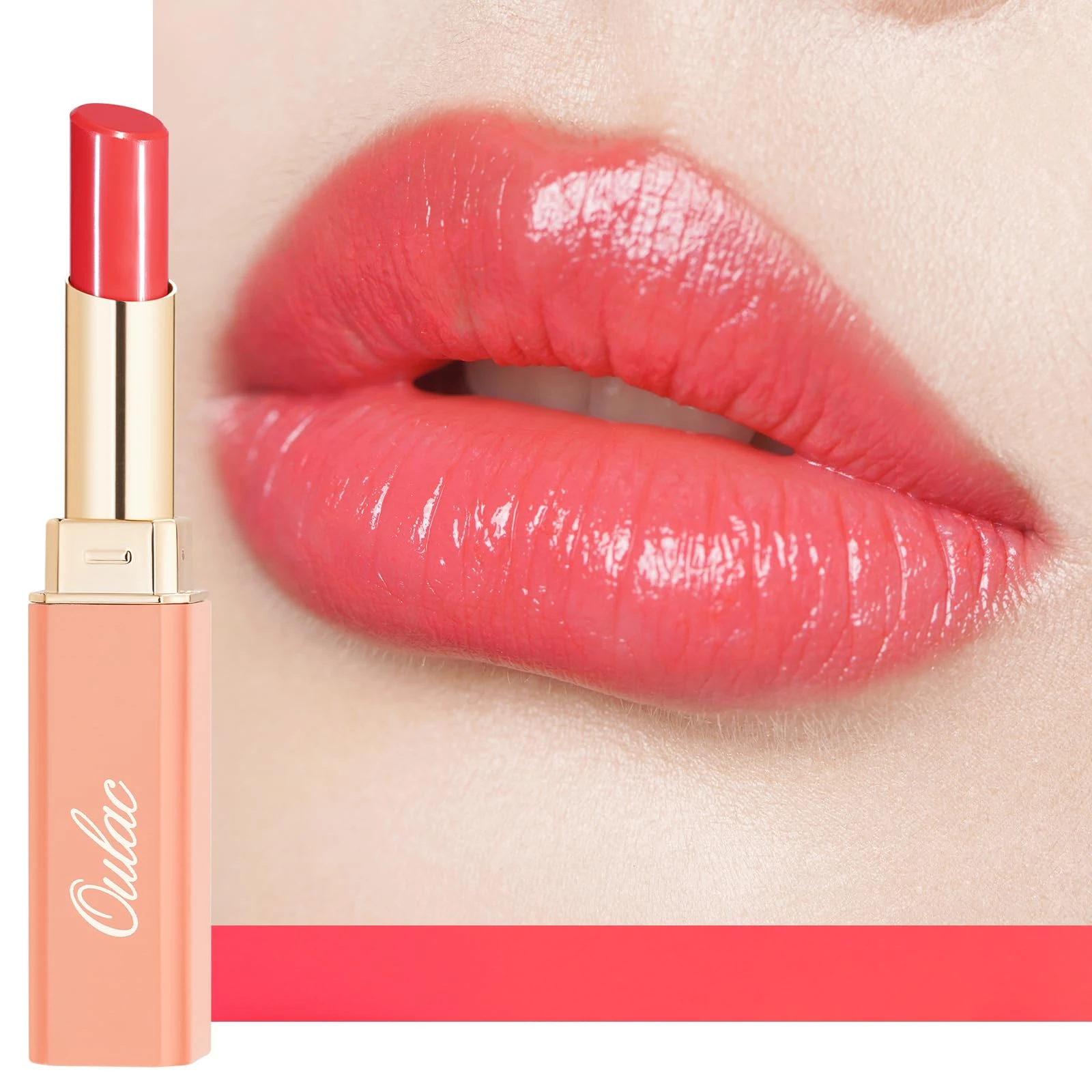 Oulac Watermelon Pink Lipstick - Moisture Shine Hydrating Lipstick & Tinted Lip Balm for Dry Lips, Medium Coverage Lip Colour | Juicy Look, Glossy Finish, Vegan, Cruelty-Free, Grace (11)
