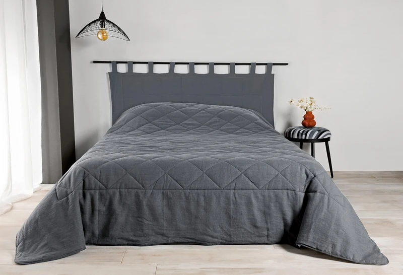 LINDER Libeccio 100% Linen Bedspread 180 x 240 cm Charcoal Grey