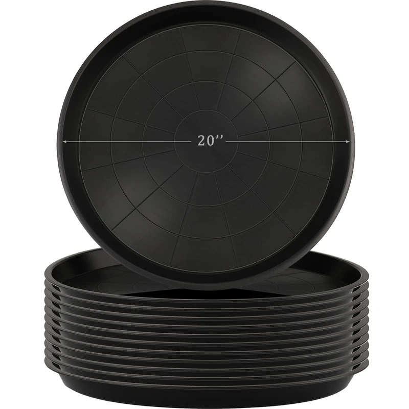 Eccliy 12 Pcs Plastic Plant Saucers Round Plant Tray Large Flower Plant Pot Saucer Heavy Duty Planter Water Trays Thick Plant Drip Saucers for Indoors and Outdoors, Black (20 Inch)