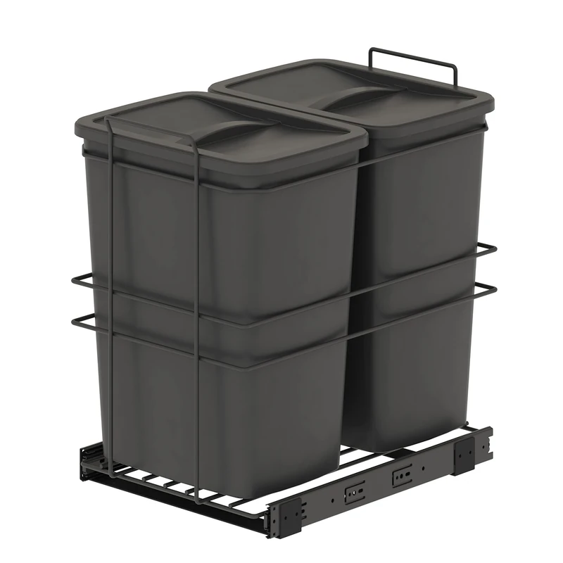 Emuca - Recycle bins for kitchen, 2 x 35 L, lower fixing and manual removal, Anthracite grey plastic