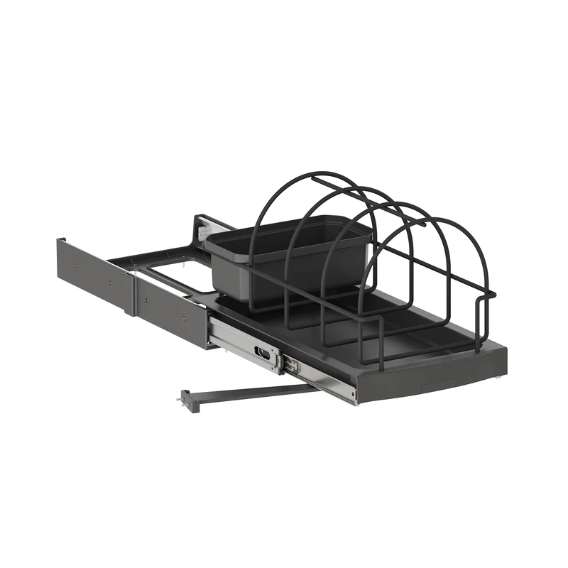 Emuca - Tray for kitchen accessories, lower fixing and manual extraction, Anthracite grey, Steel and Plastic