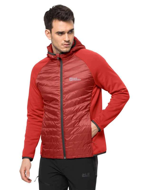Jack Wolfskin Men's Routeburn Pro HybridM Fleece Jacket, Strong Red, XL