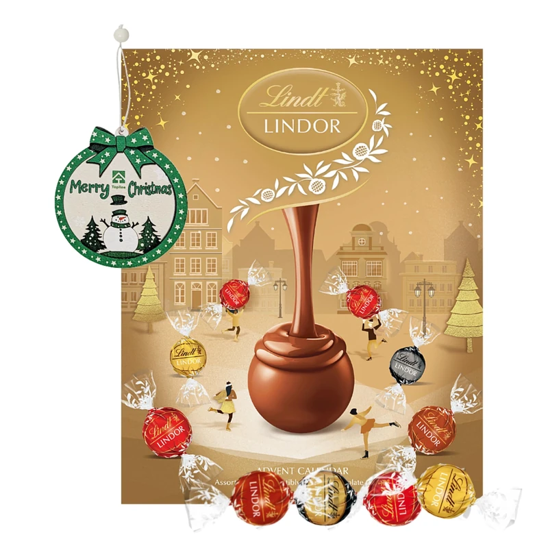 Assorted Lindt Chocolates Advent Calendar 2025 - Luxury Golden 24 Days Christmas Countdown Calendar 2025 Chocolates Gift Box 233g with Topline Tree Decoration. Christmas Gifts for Women