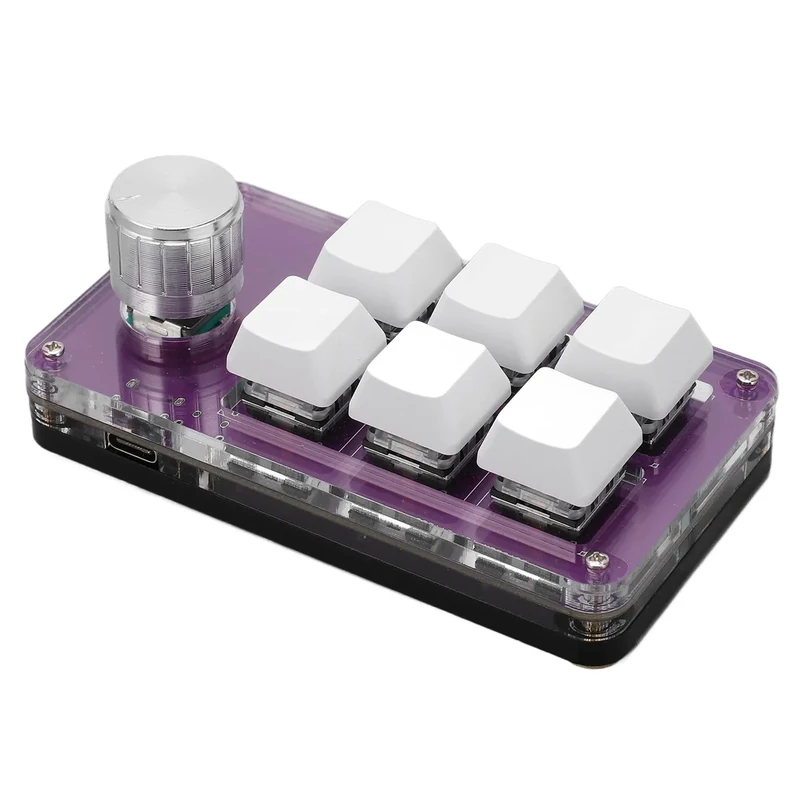 Ejoyous One Handed Mechanical Gaming Keyboard, Mini 6 Key Multifunctional USB Macro Keypad Gaming Keypad Shortcut Programmable Portable Keyboard with Knob for Computer PC Gamer