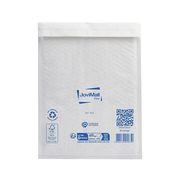 JOVIMAIL Easy Padded Pouch, Bubble Inside, 100% Recyclable, Made in France, 75g, 240 x 330 mm, Pack of 100