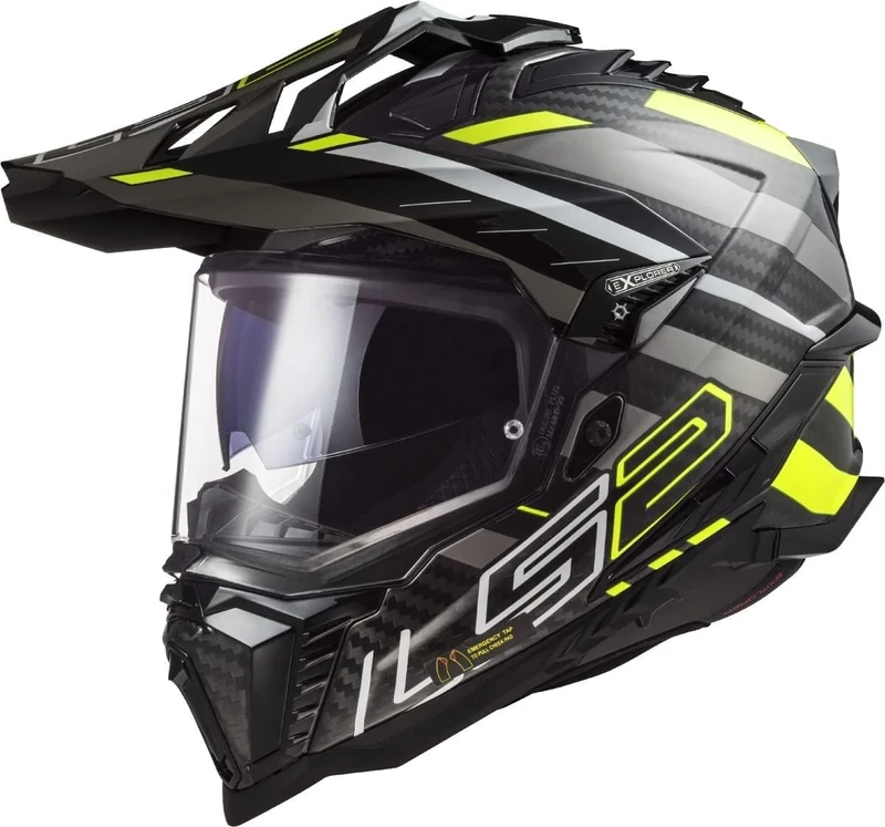 LS2, Explorer Carbon Edge Motocross Helmet Black H-V Yellow Titanium, XS