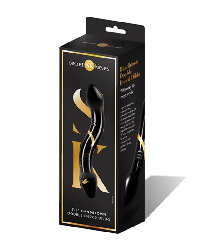 Secret Kisses 19 cm Handblown Double Ended Dildo Black - Image 1