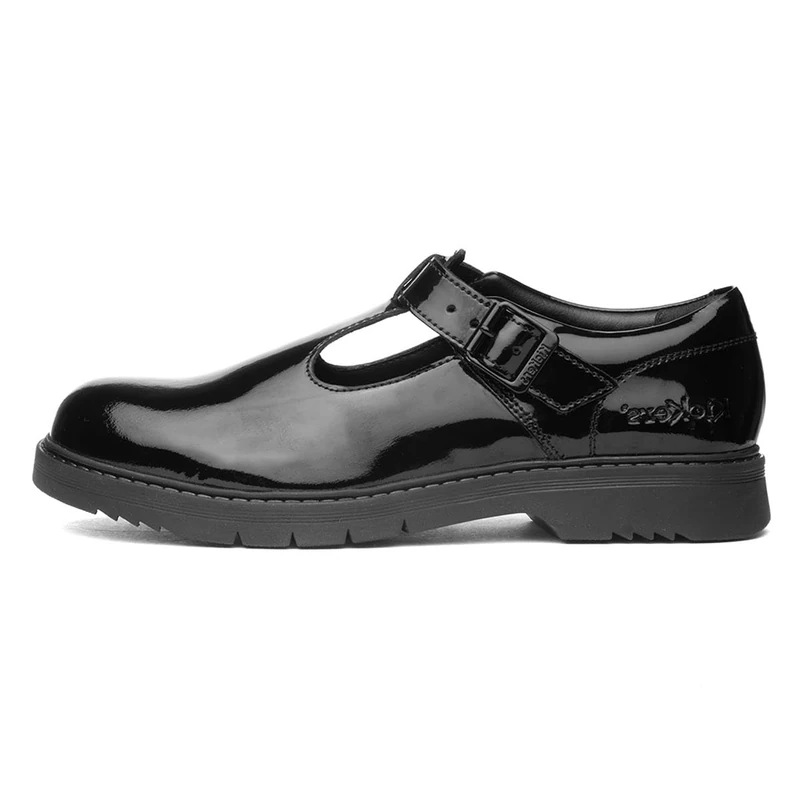Kickers Girl's Finley T Bar Patent Leather Shoes | Smart Everyday School Look | Everyday Comfort Fit, Cushioned for All-Day Wear, Black, 3 UK Child