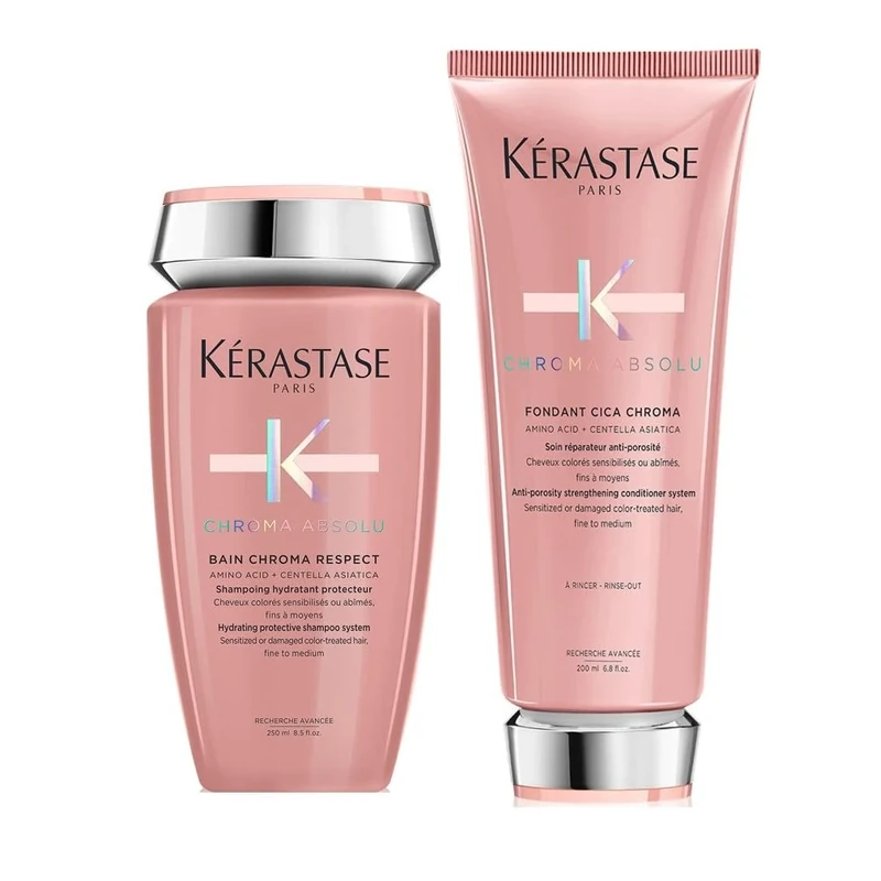 Kérastase Chroma Absolu Shampoo and Conditioner Set, 2-Step Routine for Damaged and Colour-Treated Hair, Contains Colour Protectant Shampoo & Conditioner