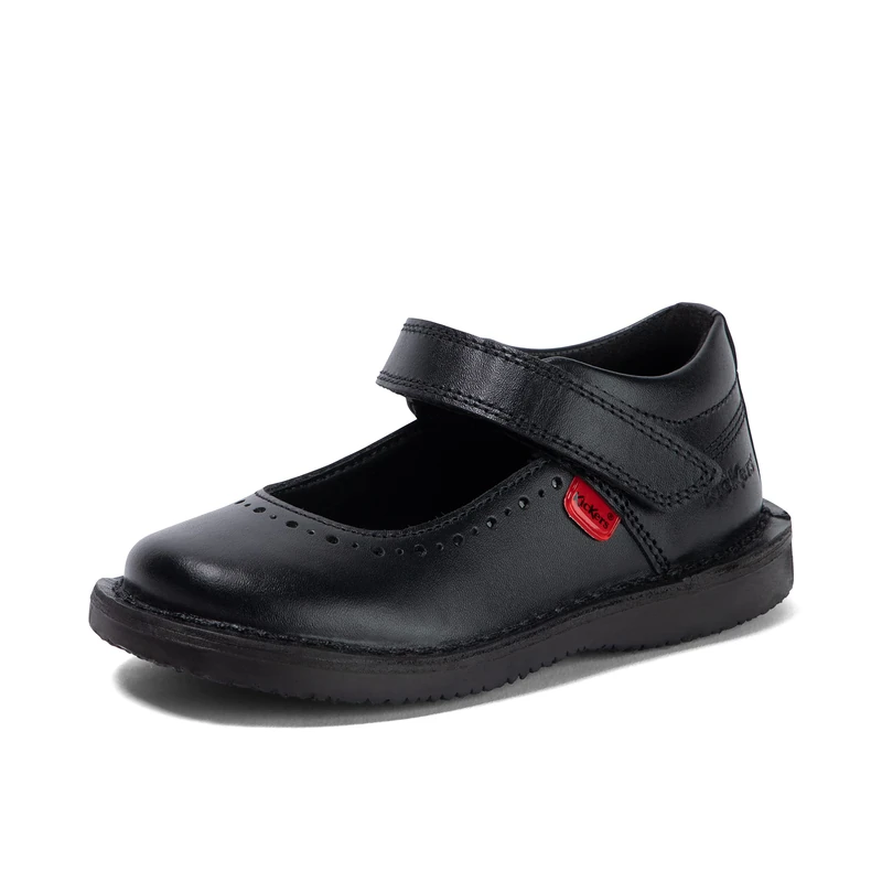 Kickers Junior Girl's Kopi MJ Brogue Leather Shoes, Black, 12.5 UK Child