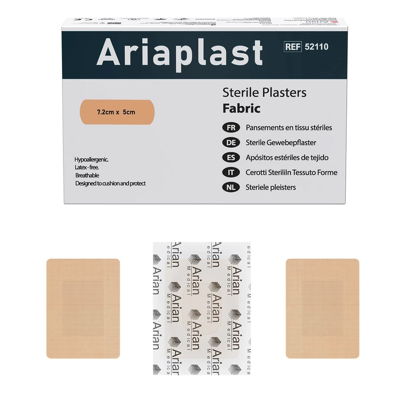 Arian Medical Ariaplast 7.2x5cm Fabric Plasters - 50 Sterile Super-Sticky Zinc Oxide