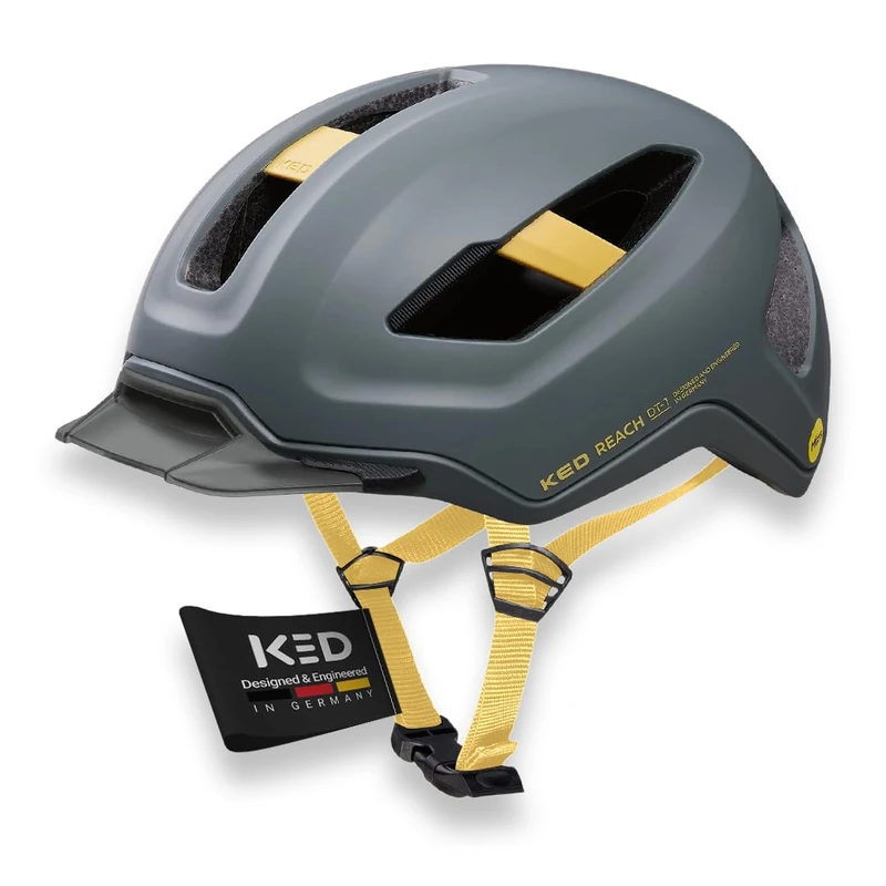 KED Youth Adult Reach DT-1 Bicycle Helmet, Grey Golden Yellow Matt, L (58-62 cm)