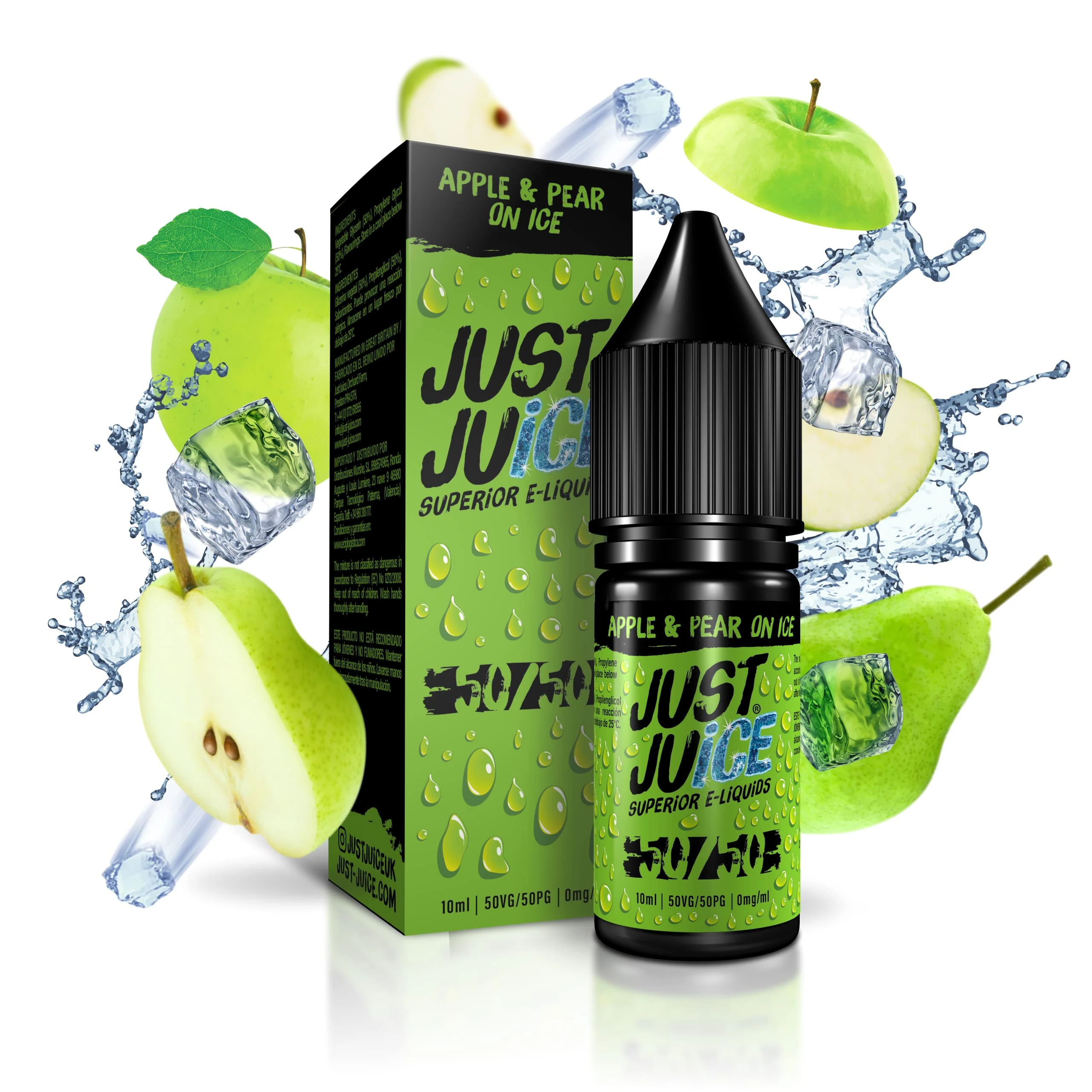 Just Juice Superior E-Liquids Vape Liquid with No Nicotine - Apple & Pear on ICE Flavour - 10ml Bottle, 50/50 0mg e-Liquid, Nic Free eliquid with Menthol Flavours