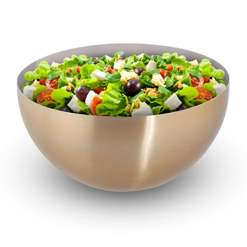 Relaxdays Round Serving Bowl, Modern Design, Stainless Steel, for Salad & Snacks, Baking & Mixing, Ø 25 cm, Gold/Silver