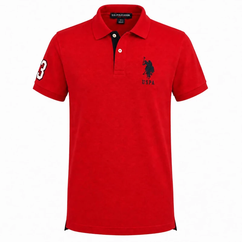 U.S. Polo Assn. Men's Short-Sleeve Polo Shirt with Applique, Red, Medium