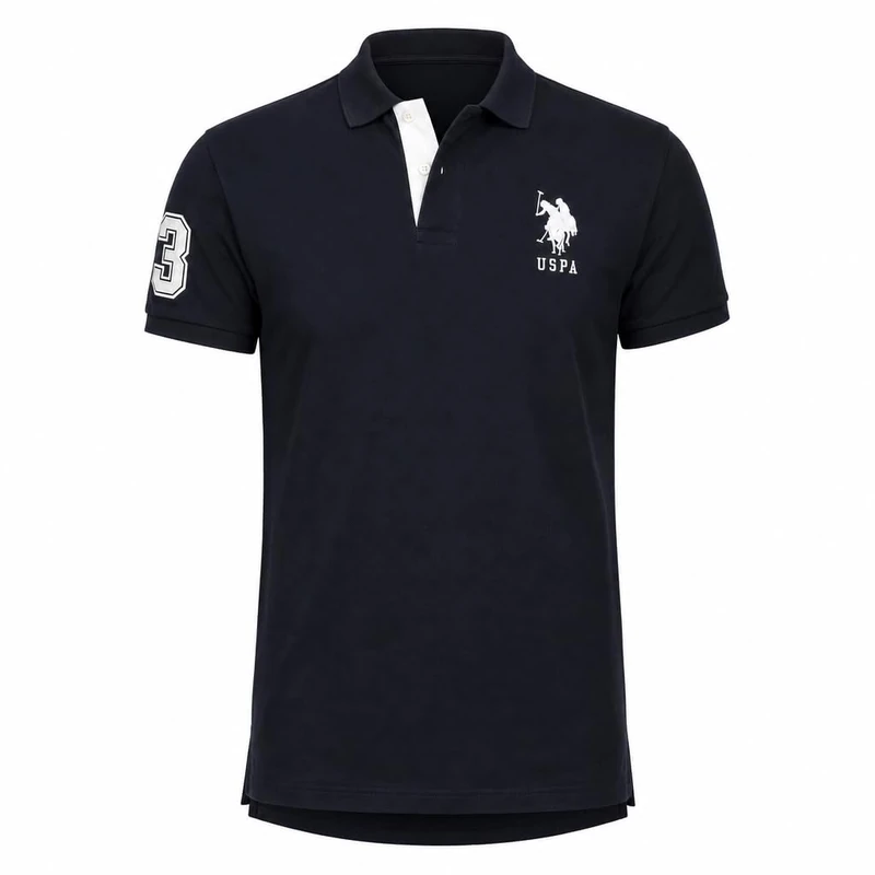 U.S. Polo Assn. Men's Short-Sleeve Polo Shirt with Applique, Black/White, XL