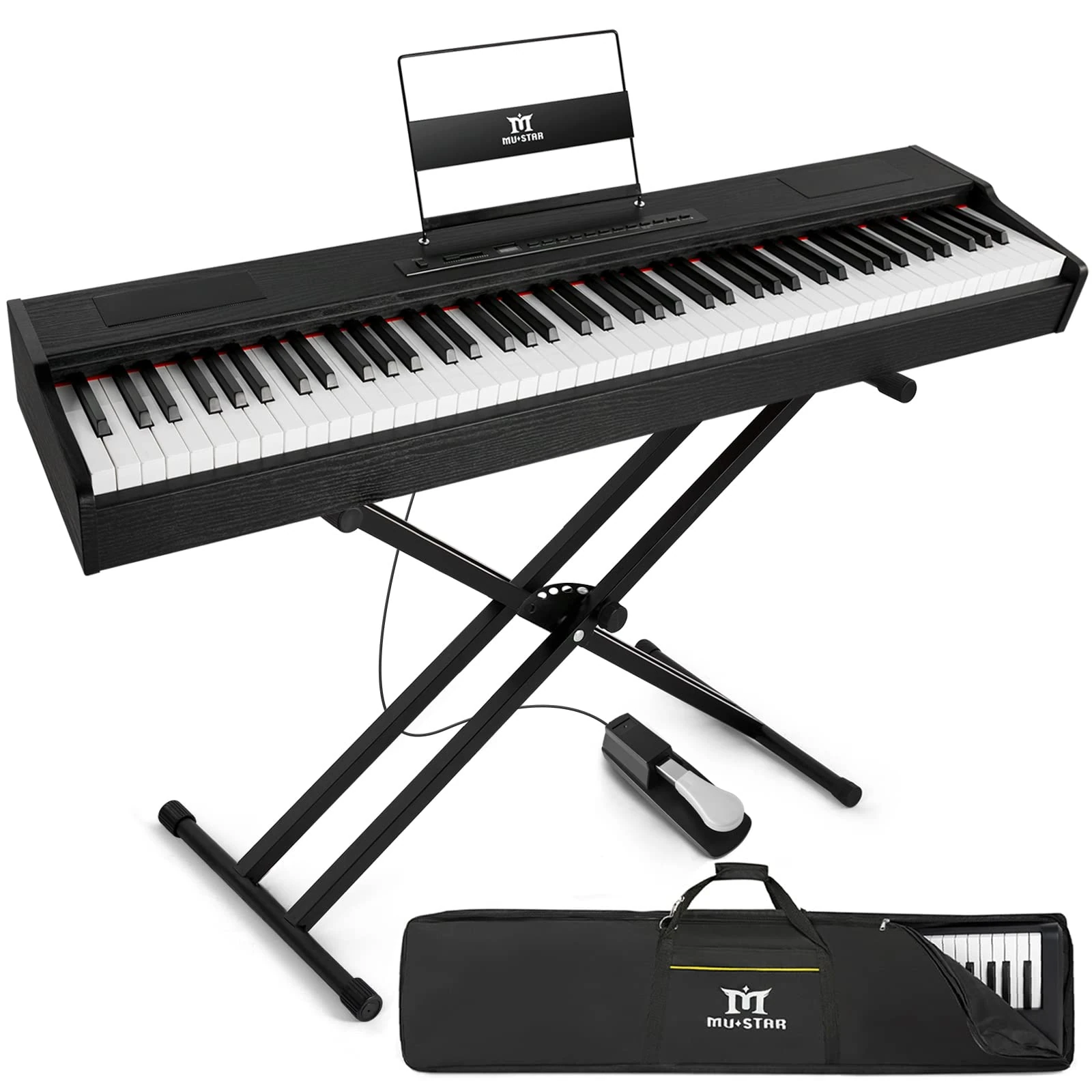 MUSTAR Digital Piano 88 Weighted Keys Hammer Action, Full Size 88 Key Piano Keyboard Weighted, Electric Keyboard Piano with Bluetooth Connection, Portable Case, Sustain Pedal, Black