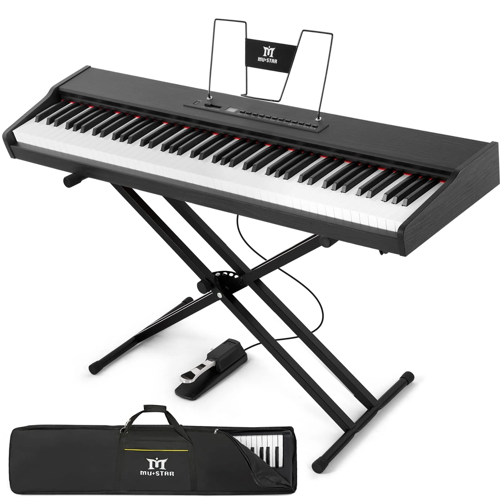 MUSTAR 88 Key Piano Keyboard Semi Weighted, Full Size Digital Piano 88 Weighted Keys for Beginners, Electric Piano Keyboard 88 Keys, Bluetooth Connection, USB/MIDI, Case, Sustain Pedal, Black