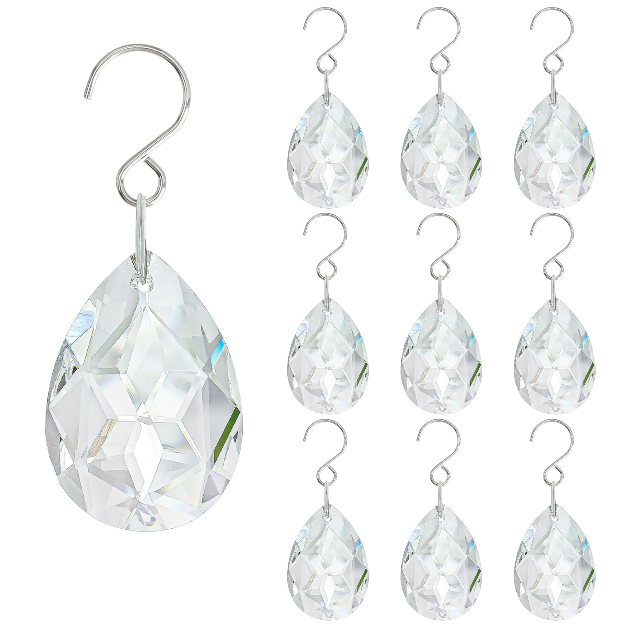 H&D HYALINE & DORA 10pcs 38mm Suncatcher Clear Crystal Teardrops Chandelier Parts,Chandelier Crystal Prisms Pendants with Hook,Hanging Crystals for Lamp Window Christmas Tree Decoration