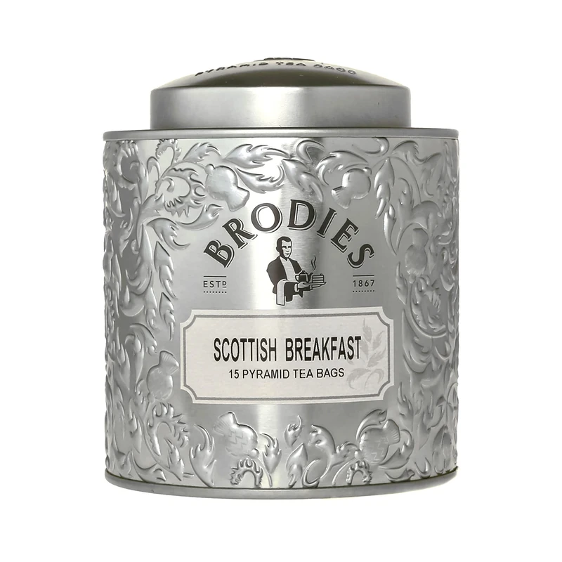 Brodies Scottish Breakfast Pyramid Tea - Gift Tin Caddy Silver Colour (15 Pyramid Tea Bags) - Brodies were the first to create the classic Scottish Breakfast Blend back in 1892