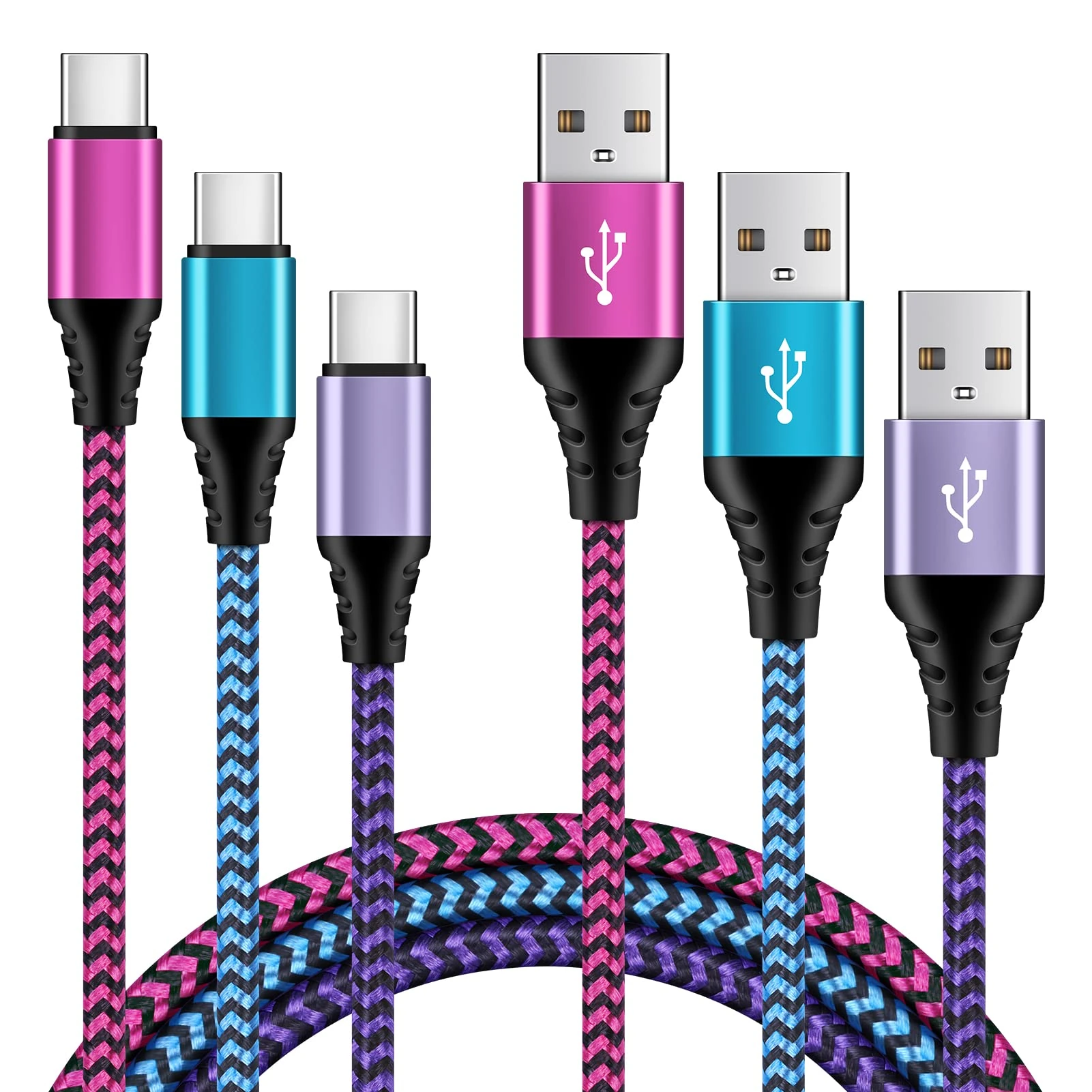 USB C Cable,[3Pack/6FT+6FT+6FT] USB Fast Charge Cable USB Type C Lead Nylon Wall Charge Cord USB-C to USB-A for Samsung Galaxy S24 S21 Note 10 S9 A20 A12 A20e A21s A70,Huawei P30 P20,Google,Oneplus