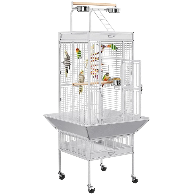 Yaheetech Parrot Cage156cm Large Bird Cage with Open Top/Stand/Rolling Wheels for Canary/Finch/Cockatiel/Parakeet/Conure Parrot, Budgie Cage, White
