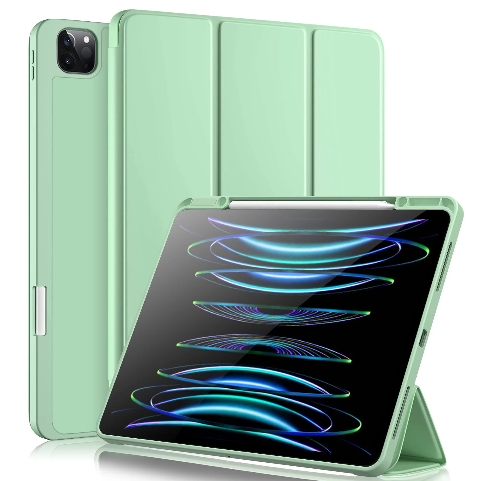 Vobafe Case for iPad Pro 12.9 Case 6th/5th/4th/3rd Generation, TPU Flexible Back Cover with Pencil Holder for iPad 12.9 Pro 2022/2021/2020/2018, Support Pencil 2 Charging, Matcha Green