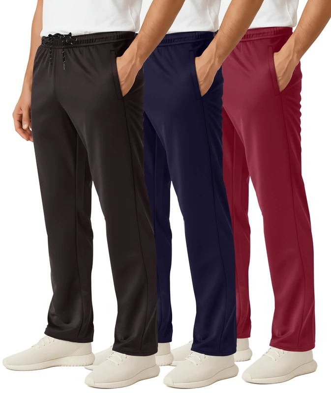 Real Essentials 3 Pack: Men's Mesh Athletic Gym Workout Lounge Open Bottom Sweatpants with Pockets (Available in Big & Tall), Set 1, 3X