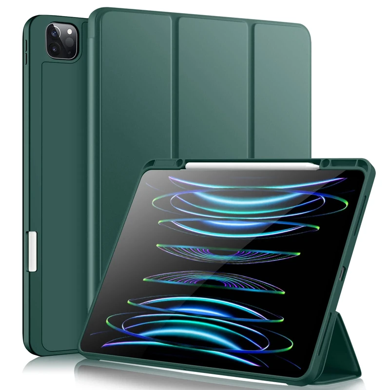 Vobafe Case for iPad Pro 12.9 Case 6th/5th/4th/3rd Generation, TPU Flexible Back Cover with Pencil Holder for iPad 12.9 Pro 2022/2021/2020/2018, Support Pencil 2 Charging, Pine Green
