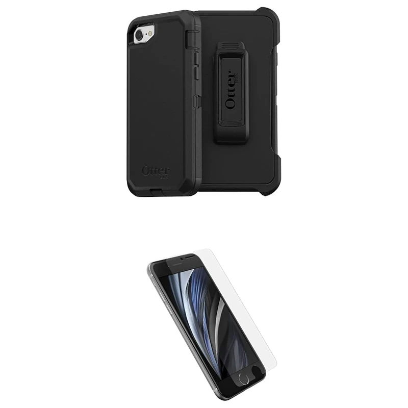 OtterBox iPhone SE, 8 & 7 Defender Case & Alpha Glass Screen Protector Bundle