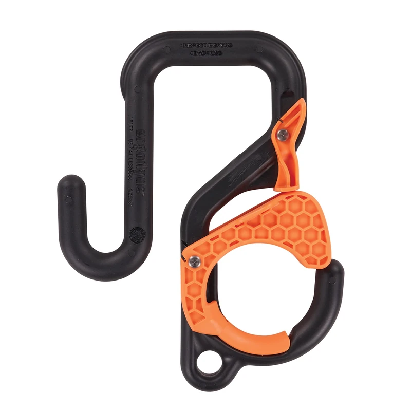 Ergodyne Squids 3178 Locking Aerial Bucket Hook with Tethering Point, 3in (7.6cm), Black and Orange