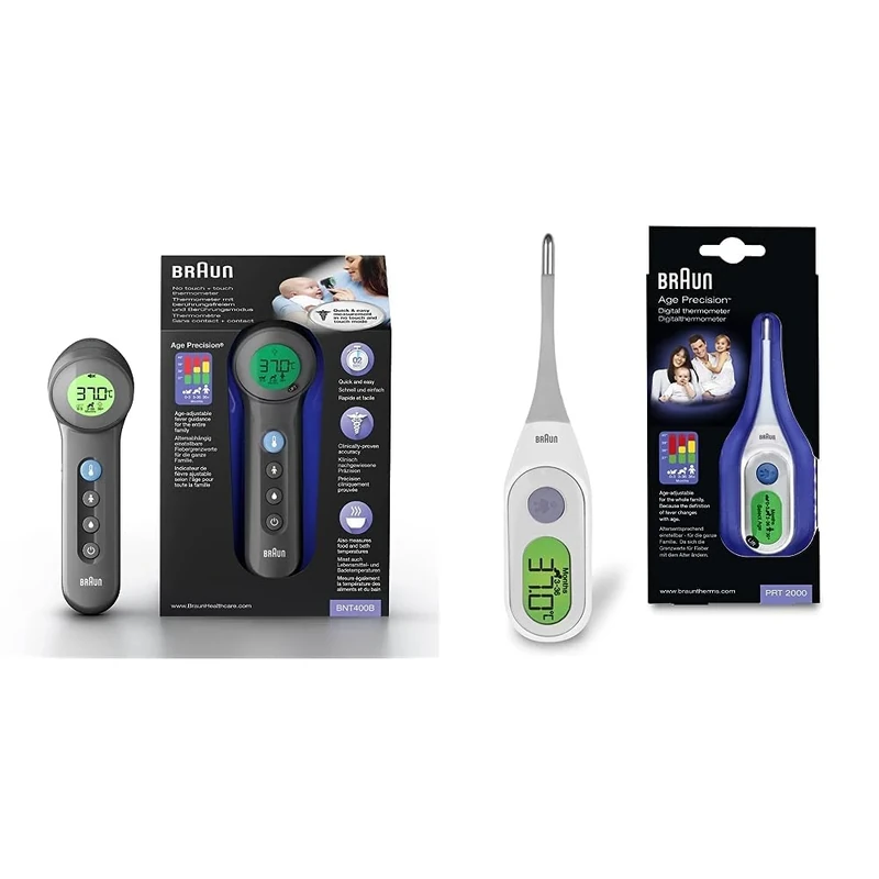 Braun No touch + touch forehead thermometer with Age Precision Technology & Digital StickThermometer with Age Precision, PRT2000