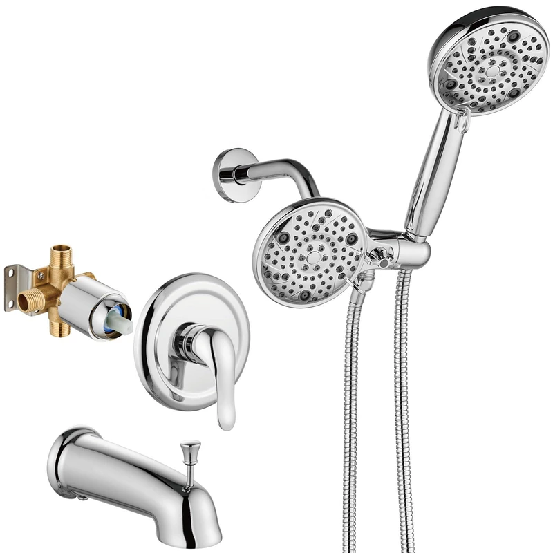 Aolemi Tub Shower Faucet Set Dual 8 Mode Head Valve Kit Polish Chrome