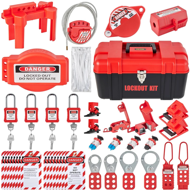 VEVOR 42 PCS Lockout Tagout Kits, Electrical Safety Loto Kit Includes Padlocks, 5 Kinds of Lockouts, Hasps, Tags & Ties, Box, Lockout Safety Tools for Electrical Risk Removal in Industrial, Machinery