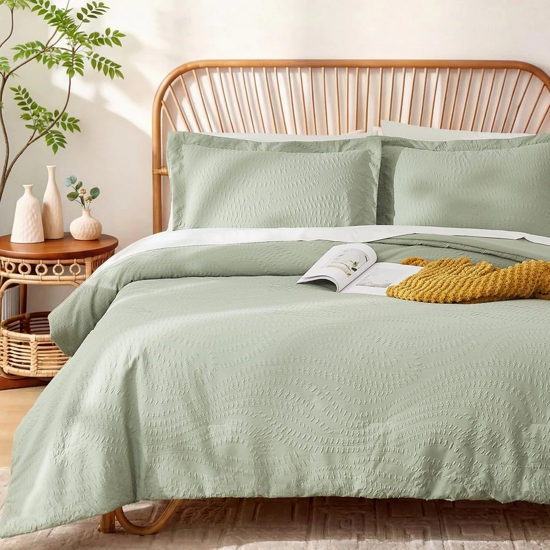 Queen Comforter Set - 7 Pieces Sage Green Bed in a Bag Queen Bedding Sets