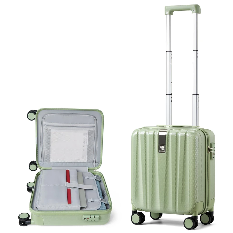 Hanke Upgrade Carry On Luggage Cabin Suitcase, Spinner Suitcase Locks Lightweight PC Hardside 16-Inch Suitcase with Spinner Wheels Small Suitcases Fits 14'' Laptop(Green Bamboo)