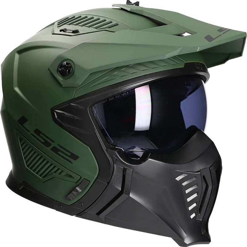 LS2 Motorcycle Helmet OF606 DRIFTER MATT MILITARY GREEN - Open Faced With Removable Mask - XXL (63-64cm)