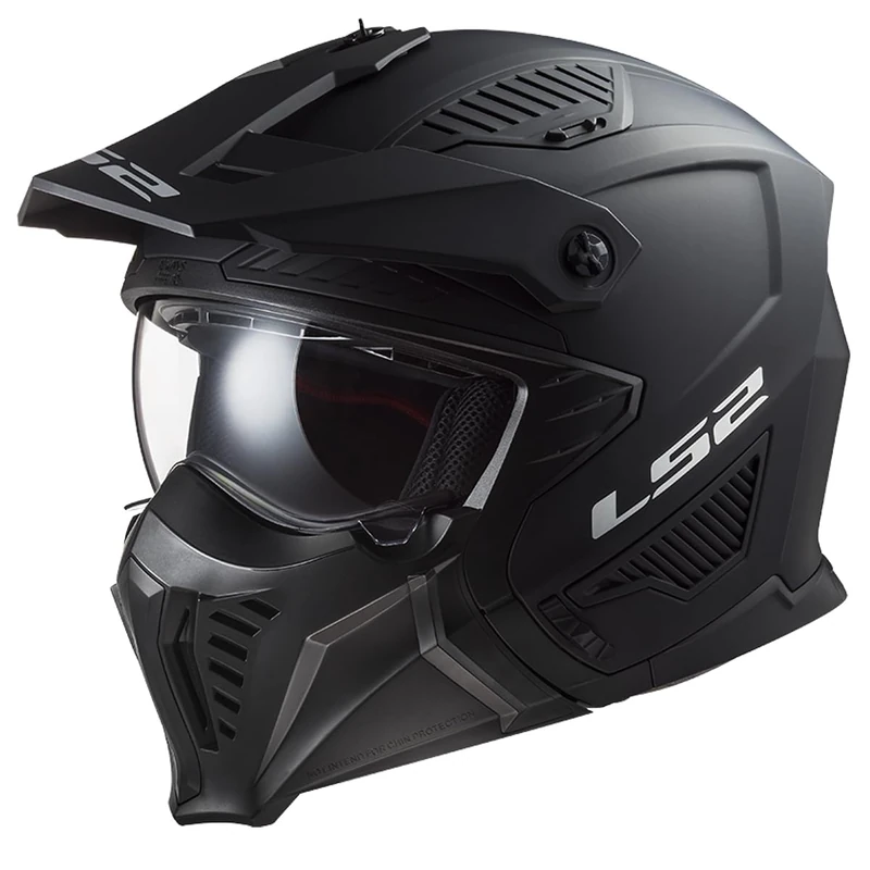 LS2 Motorcycle Helmet OF606 DRIFTER MATT BLACK - Open Faced With Removable Mask - XS (53-54cm)