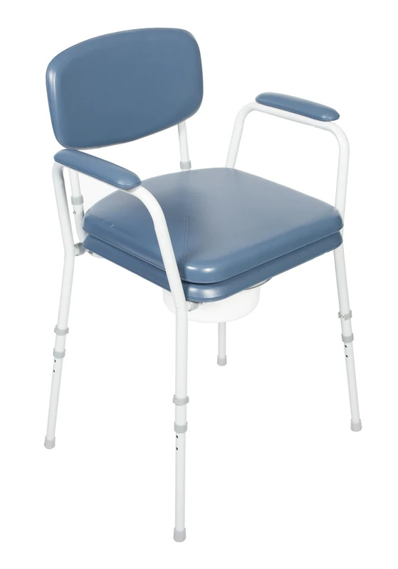 NRS Dovedale Comfort Commode – Height Adjustable, Flat-Pack Design with Padded Seat, Arms & Backrest (Blue/White)