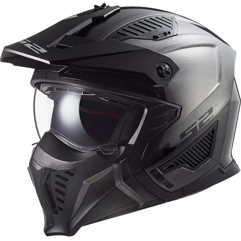 LS2 Motorcycle Helmet OF606 DRIFTER JEANS TITANIUM - Open Faced With Removable Mask - XL (61-62cm)