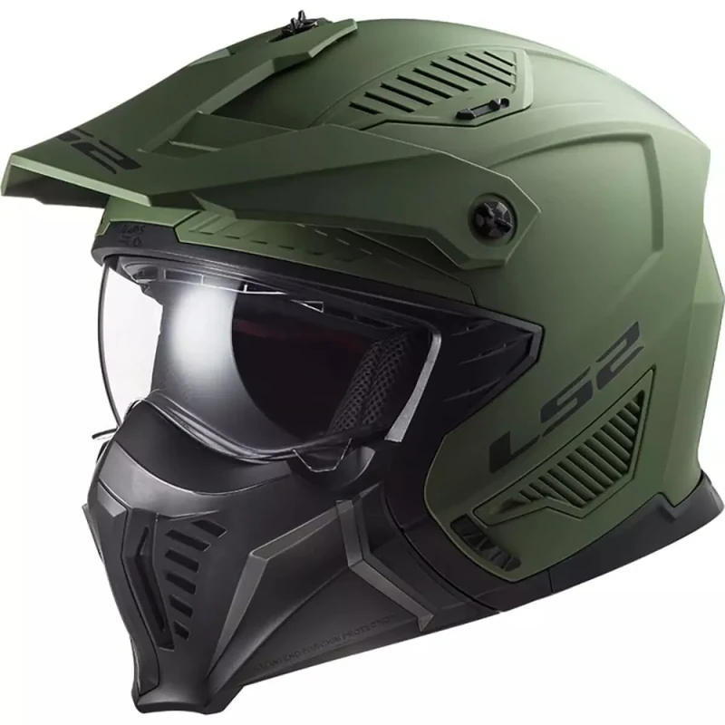 LS2 Motorcycle Helmet OF606 DRIFTER MATT MILITARY GREEN - Open Faced With Removable Mask - Medium (57-58cm)